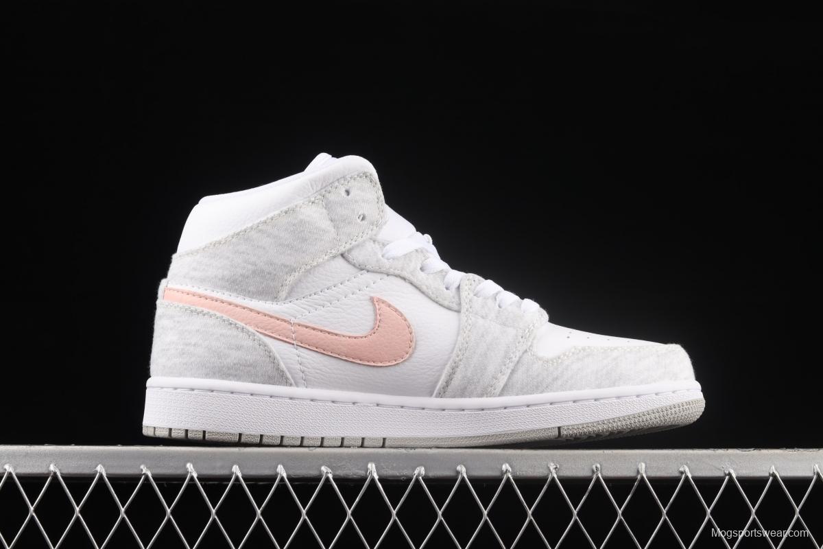 Air Jordan 1 Mid White Grey Powder medium side Culture Basketball shoes DN4045-001