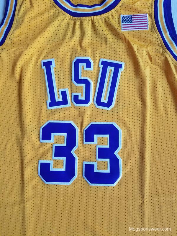 Shaquille O'Neal 33 LSU College Yellow Basketball Jersey