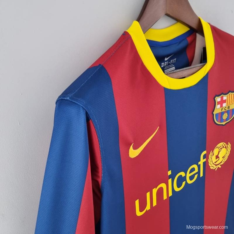 Retro 10/11 Barcelona Long Sleeve Home Soccer Jersey