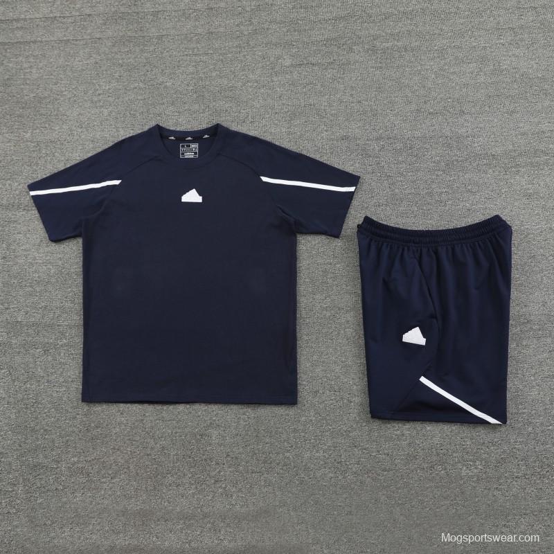 23/24 Adidas Navy Cotton Short Sleeve Jersey+Shorts