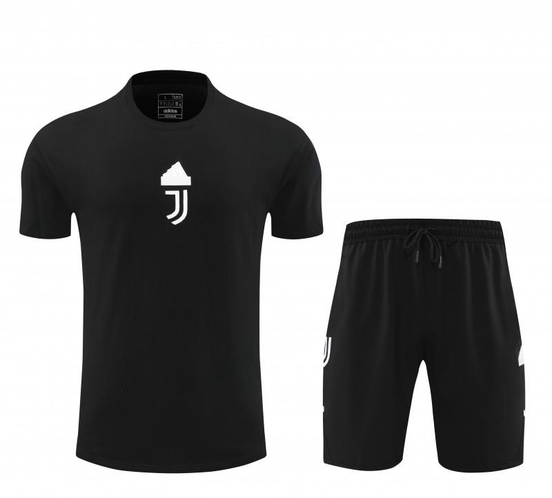 23/24 Juventus Black Cotton Short Sleeve Jersey+Shorts