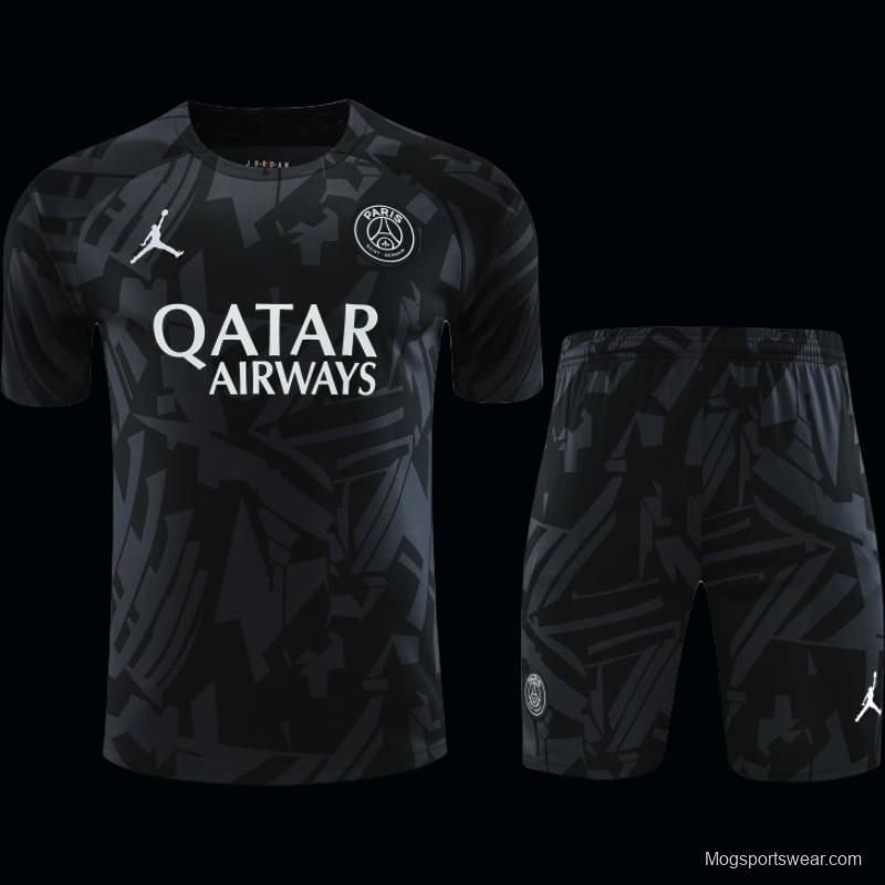 23-24 PSG Black Pattern Short Sleeve+Shorts