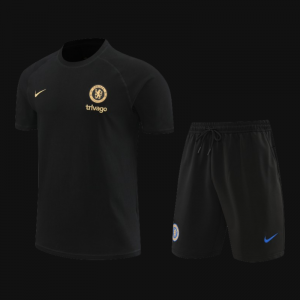 23/24 Chelsea Black Cotton Short Sleeve Jersey+Shorts